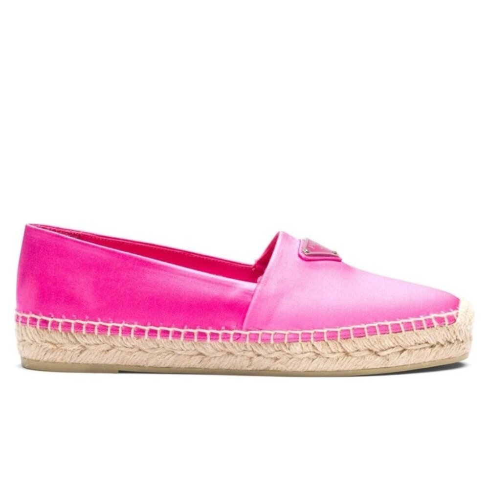 NWT Prada Espadrilles Begonia Pink Satin Braided Jute Sole Sz 35